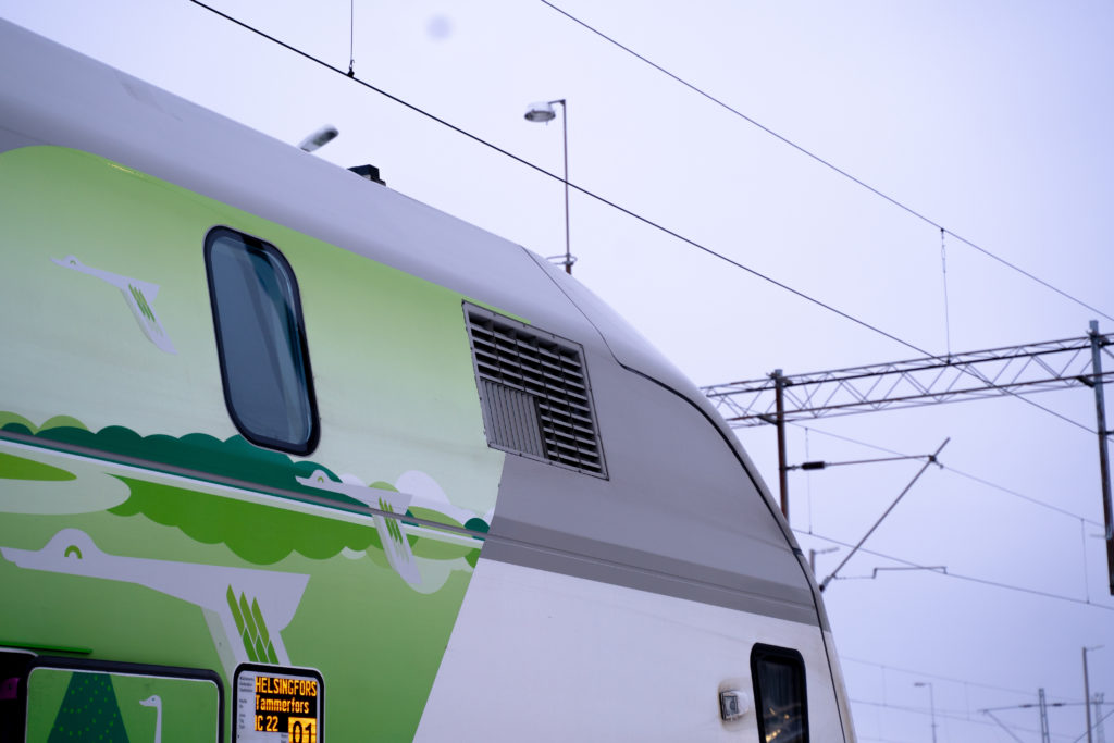 A close-up of VR's train locomotive showing the ventilation duct.